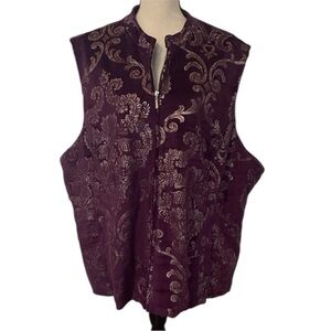 Purple Patterned Women's Lined Zip Front Y2K Vest Elegant Layering EUC Soft 3X